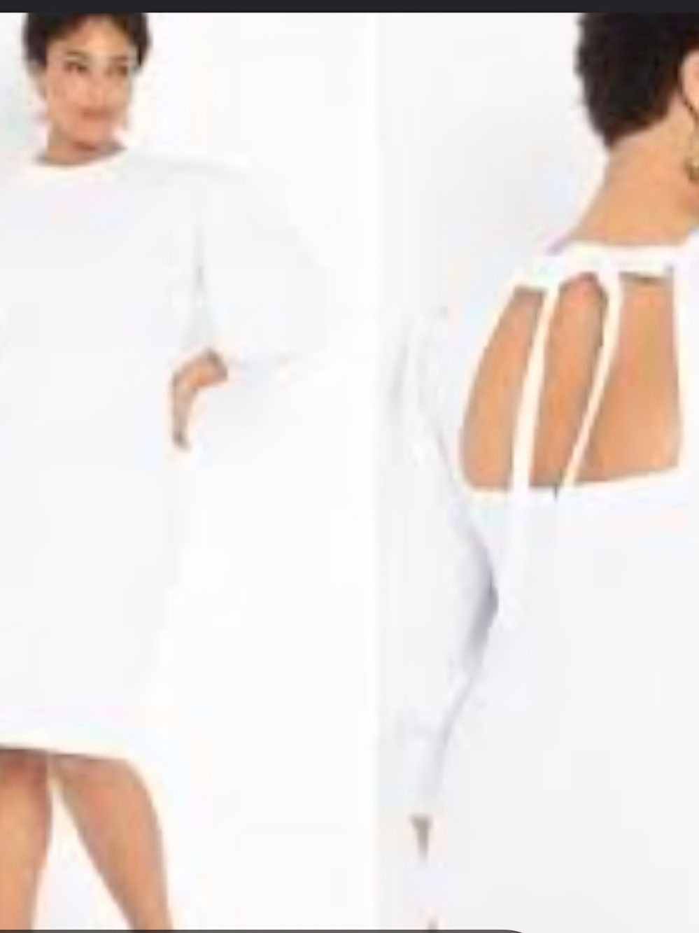 White Long-Sleeve Tie-Back Midi Dress